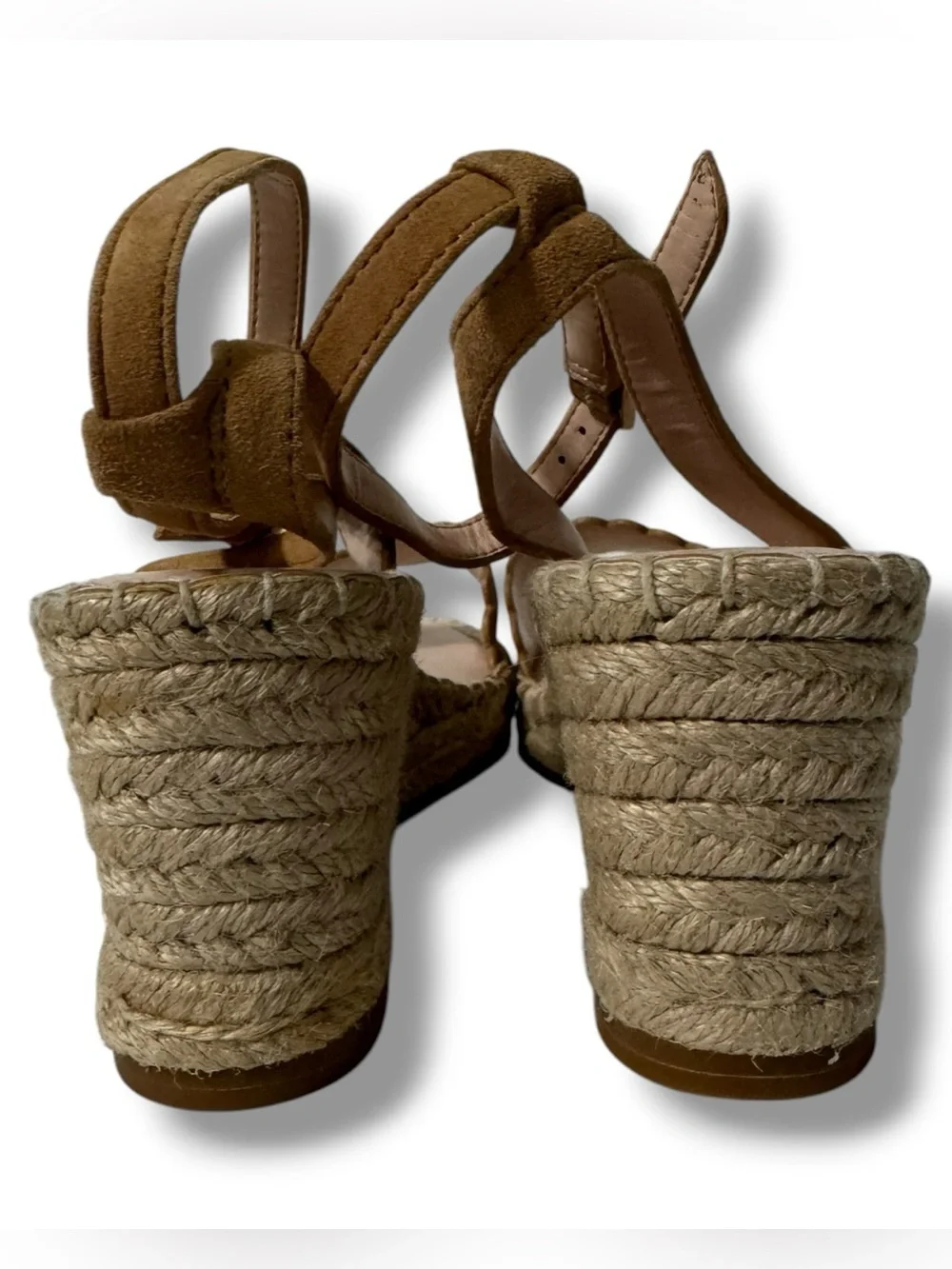 Kate Spade Theodora Espadrille Wedges Women’s 7 Tan Suede Scalloped Sandals